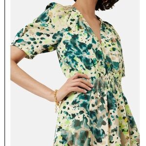 Jigsaw Watercolor Print Linen Midi Dress Coastal Grandma Resort Chic 6